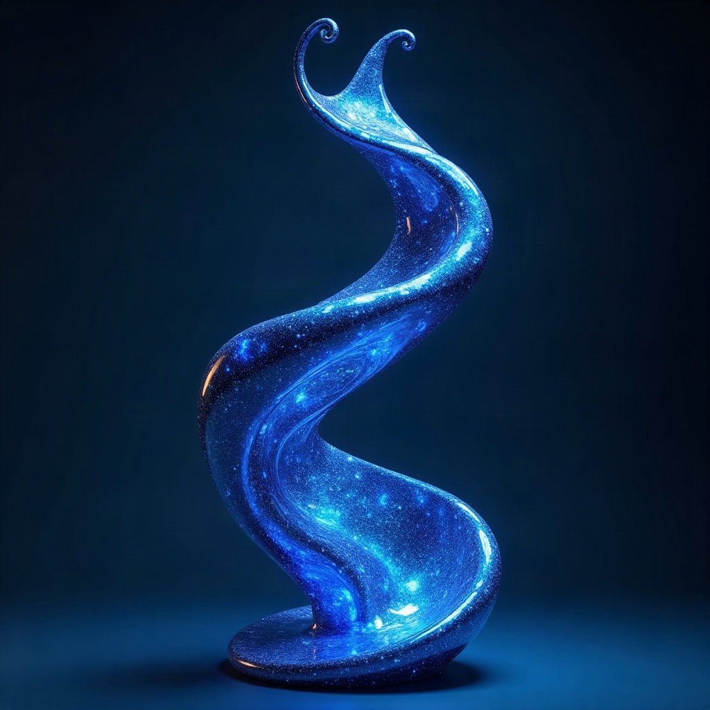 Cool PFPs — liquid chrome abstract sculpture, electric blue accent lighting, subtle film grain