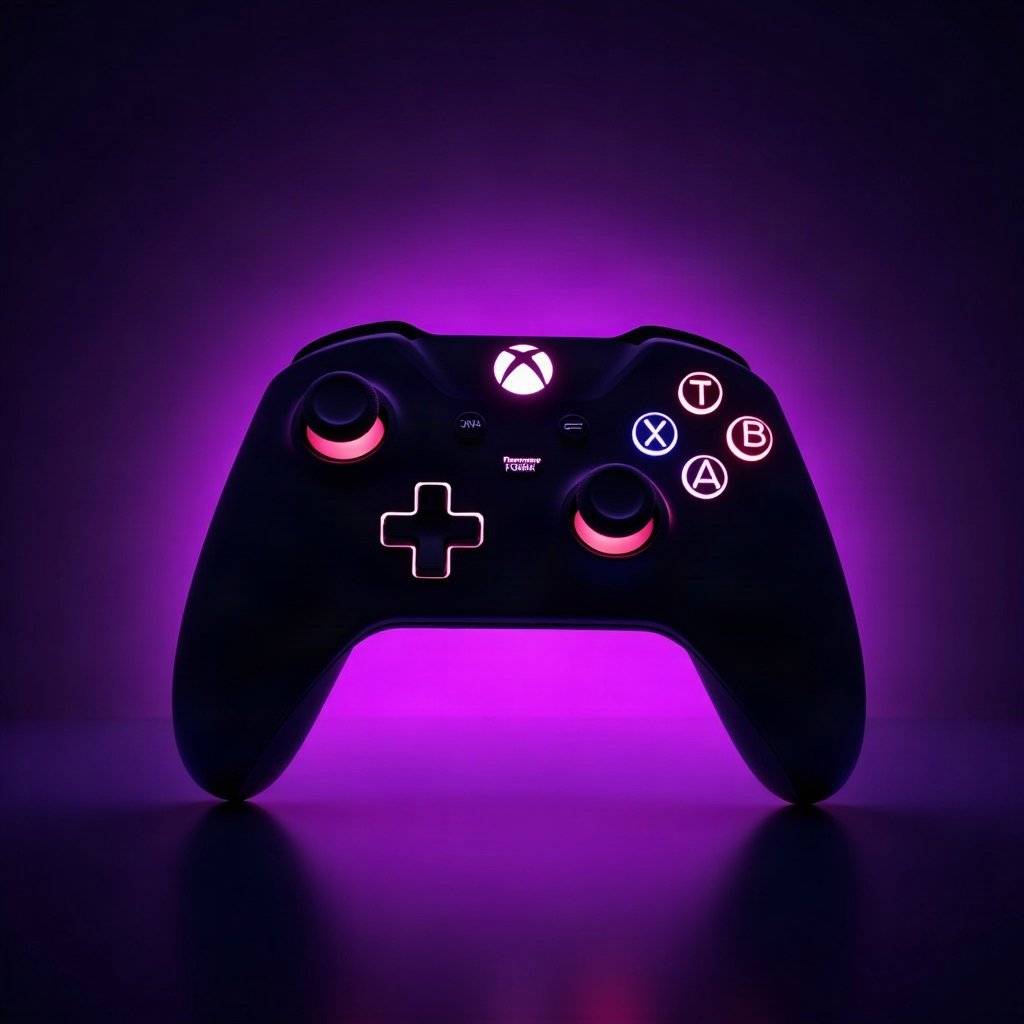 Cool PFPs — neon gaming controller silhouette on dark background, violet haze lighting, glossy premium render