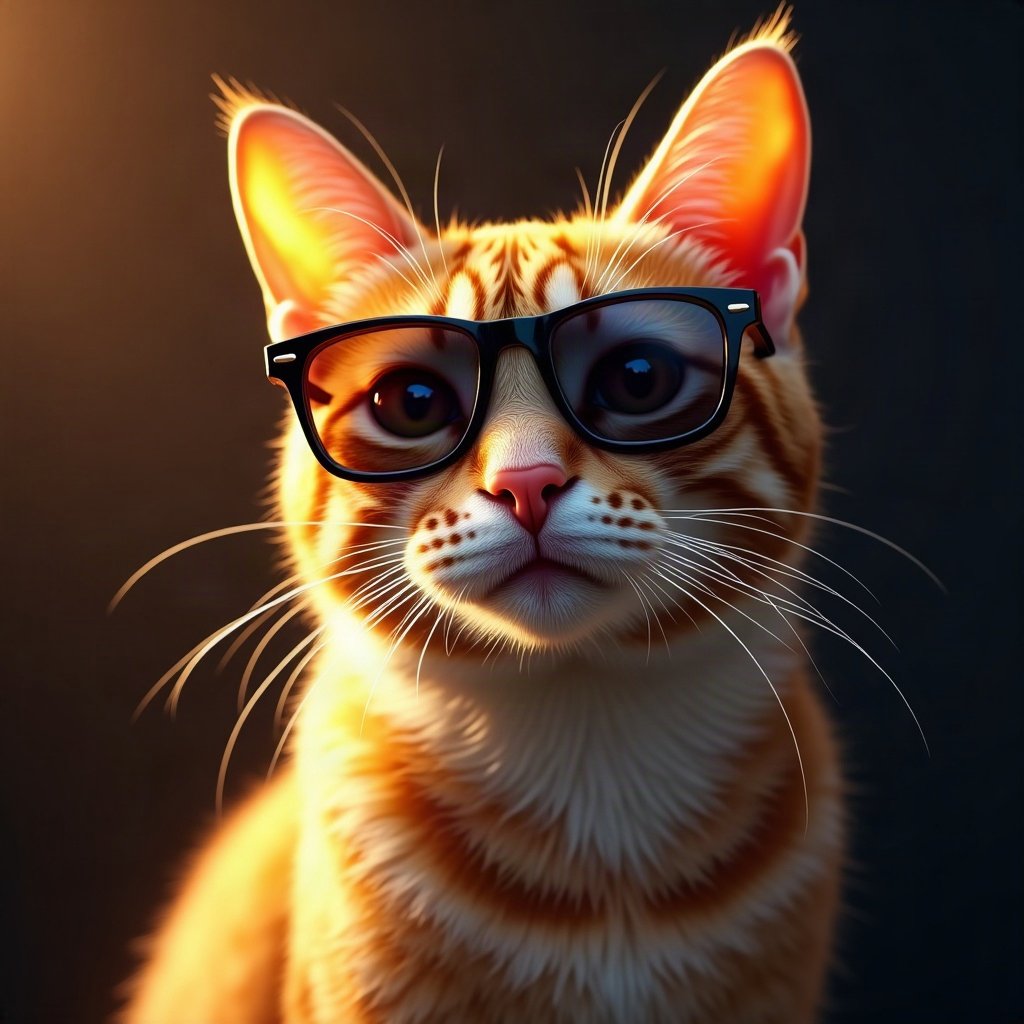 Cool PFPs — cat wearing sunglasses looking unimpressed, gold hour edge light, clean studio finish