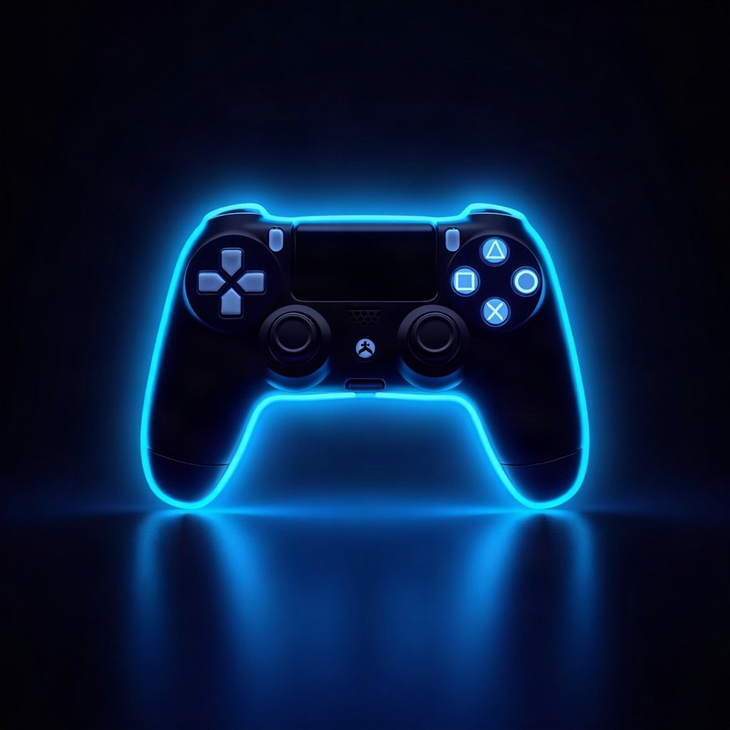 Cool PFPs — neon gaming controller silhouette on dark background, electric blue accent lighting, subtle film grain