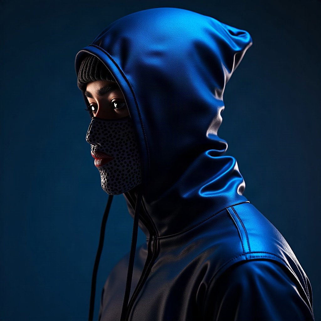 Cool PFPs — masked streetwear figure with attitude, electric blue accent lighting, glossy premium render