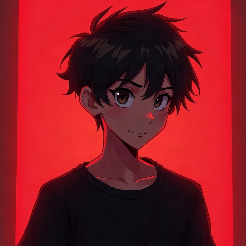 Cool PFPs — original anime-style boy with confident smirk, red neon glow, cinematic contrast