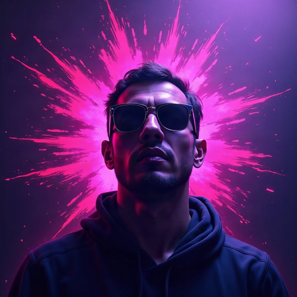 Cool PFPs — graffiti-style abstract burst, violet haze lighting, cinematic contrast