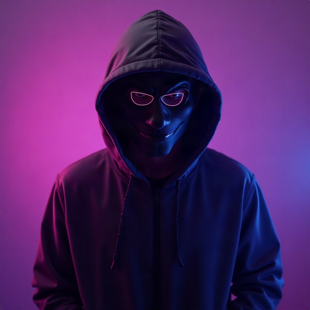 Cool PFPs — masked streetwear figure with attitude, violet haze lighting, clean studio finish