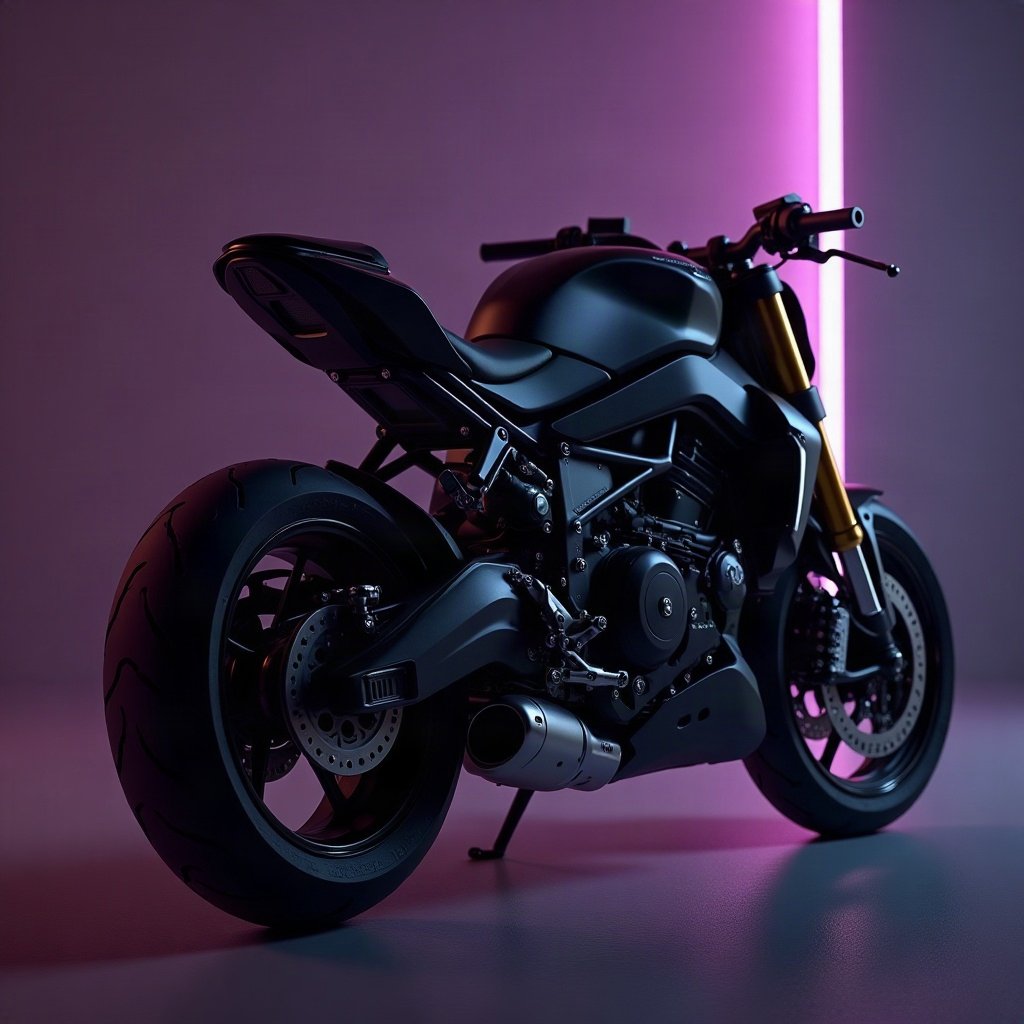 Cool PFPs — matte black sports motorcycle detail shot, violet haze lighting, glossy premium render