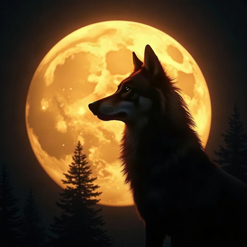 Cool PFPs — lone wolf silhouette against moon, gold hour edge light, clean studio finish