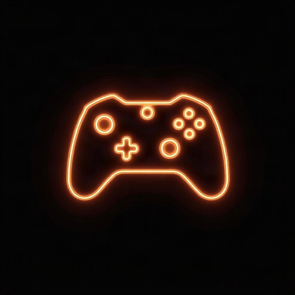 Cool PFPs — neon gaming controller silhouette on dark background, gold hour edge light, cinematic contrast