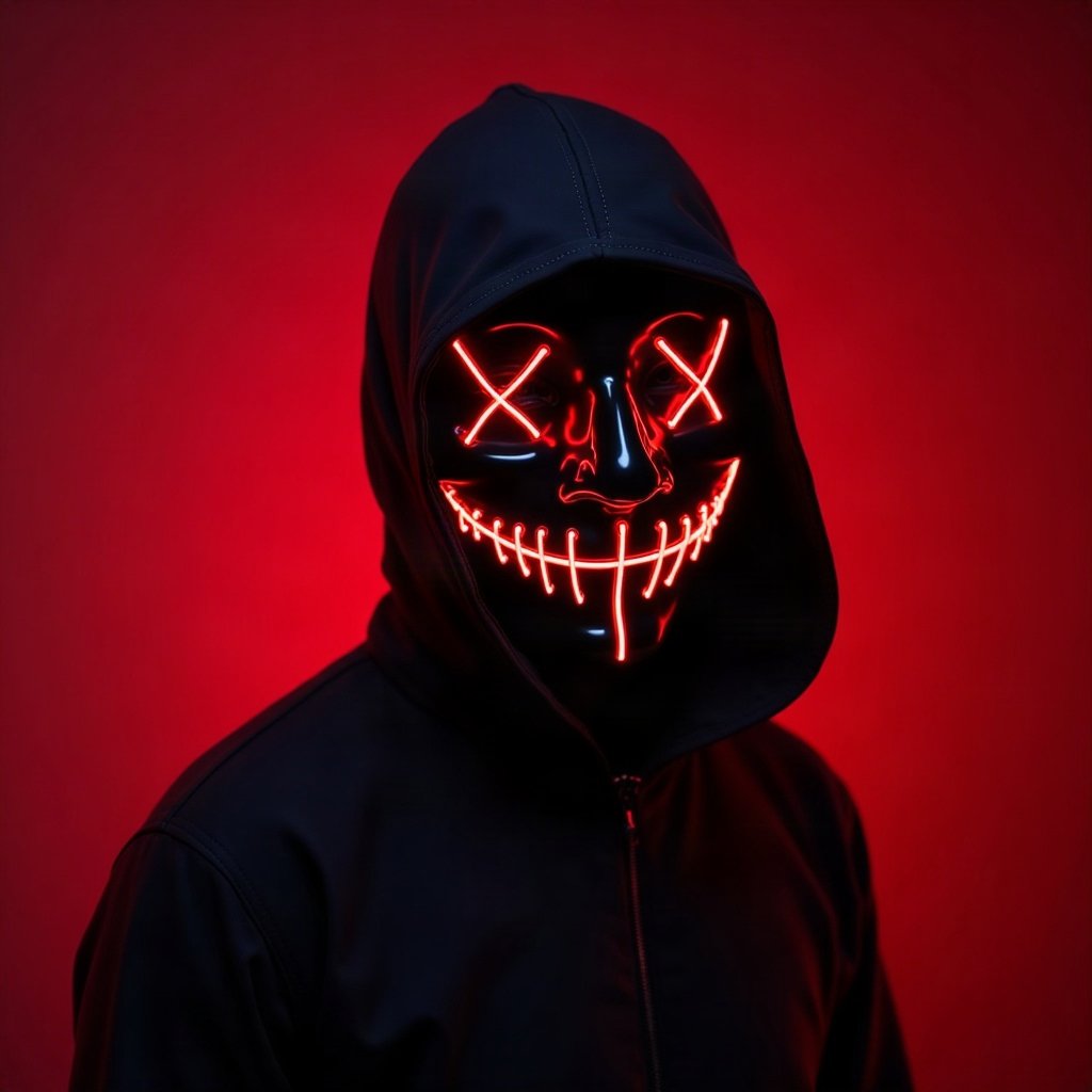Cool PFPs — masked streetwear figure with attitude, red neon glow, clean studio finish