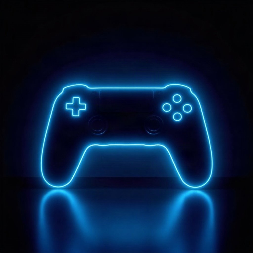 Cool PFPs — neon gaming controller silhouette on dark background, electric blue accent lighting, subtle film grain