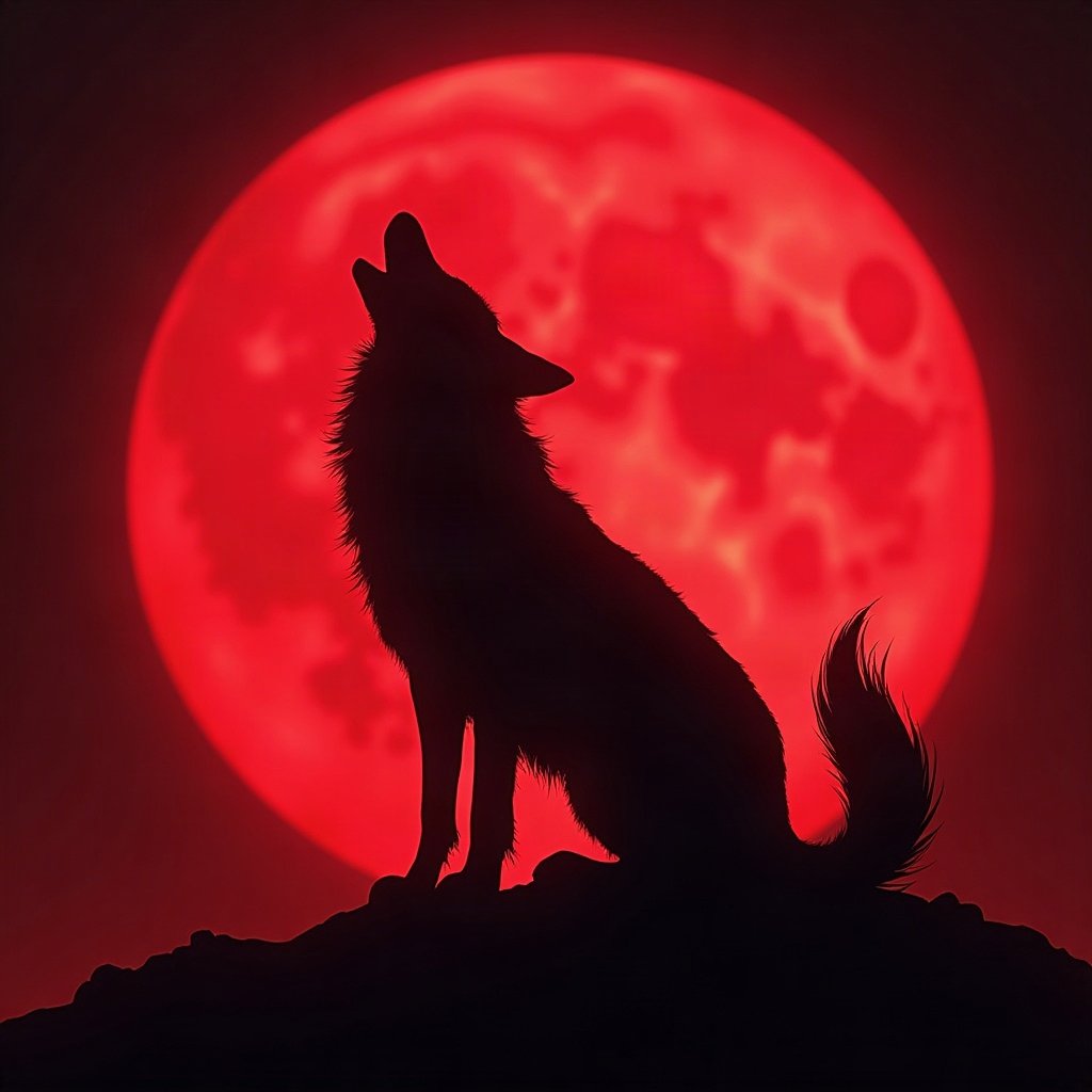 Cool PFPs — lone wolf silhouette against moon, red neon glow, glossy premium render