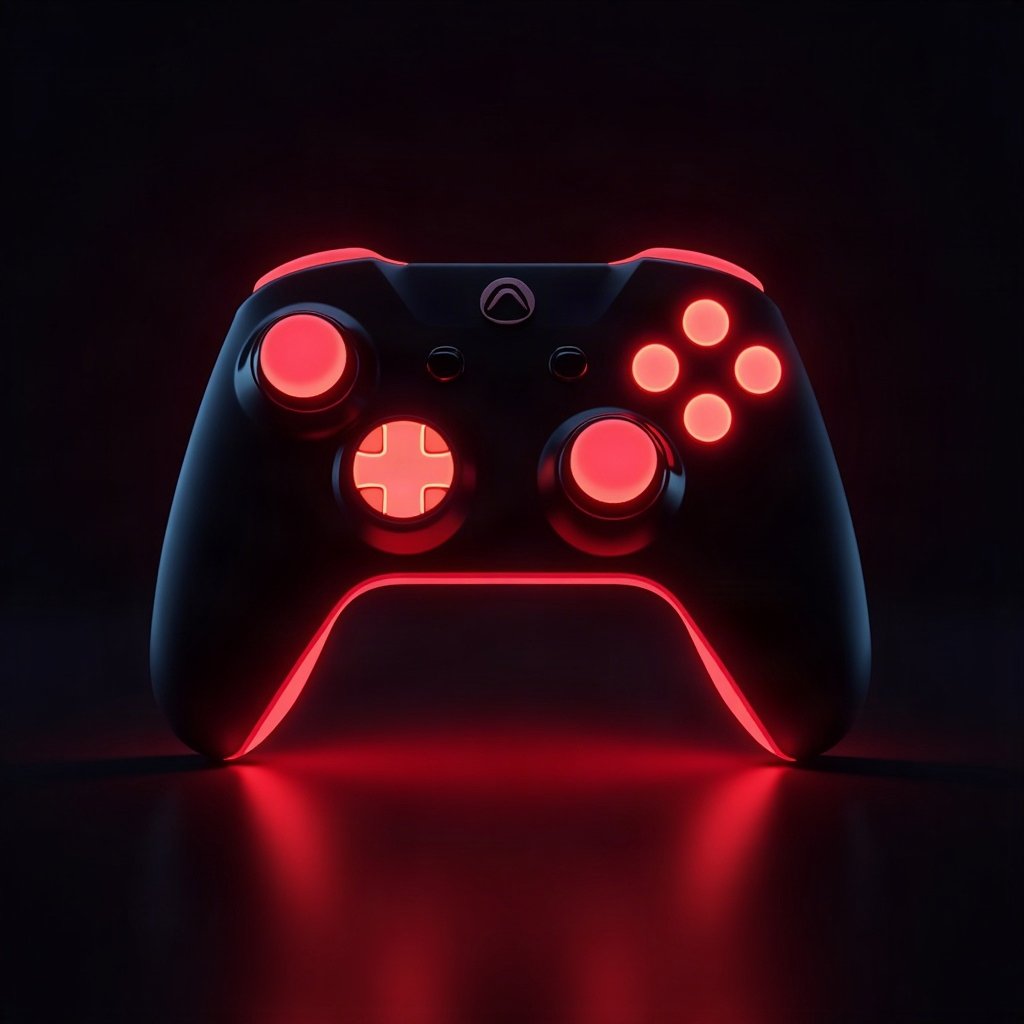 Cool PFPs — neon gaming controller silhouette on dark background, red neon glow, glossy premium render