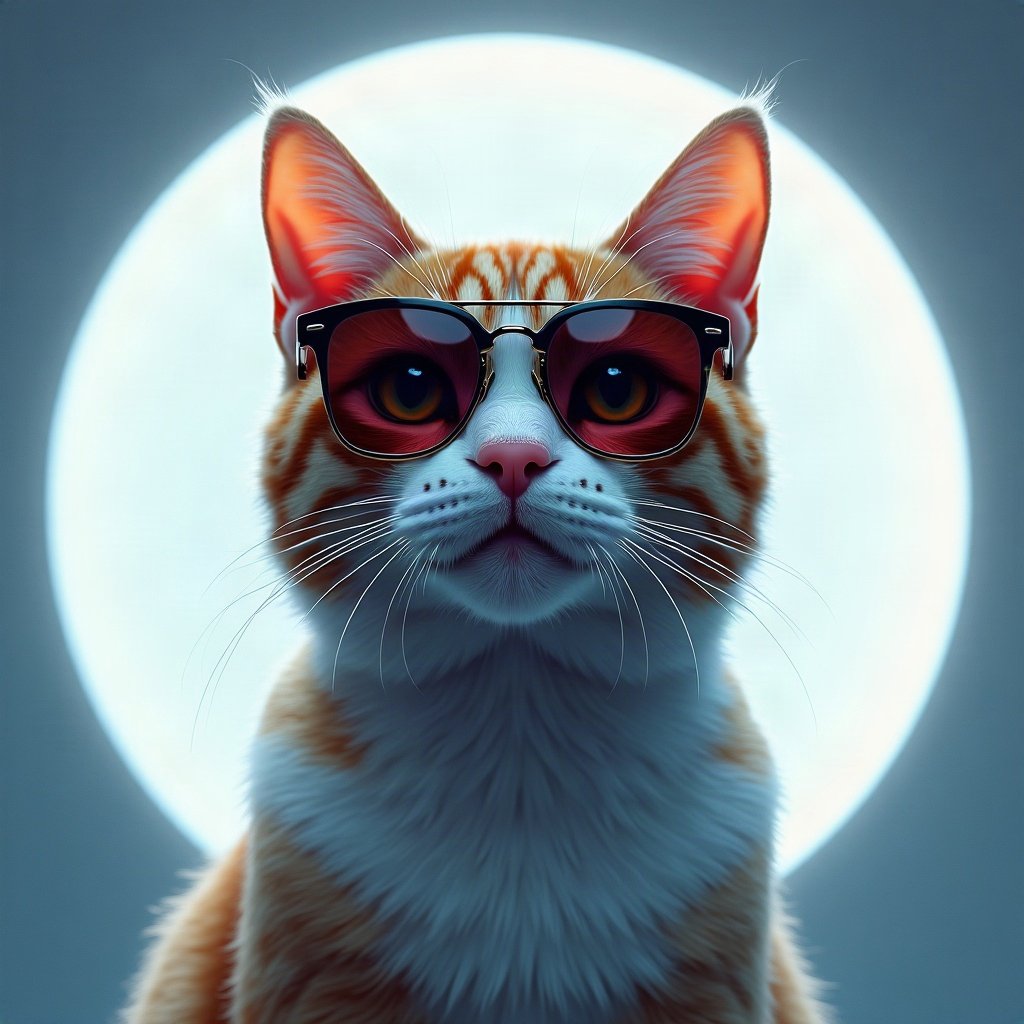 Cool PFPs — cat wearing sunglasses looking unimpressed, ice white rim light, clean studio finish