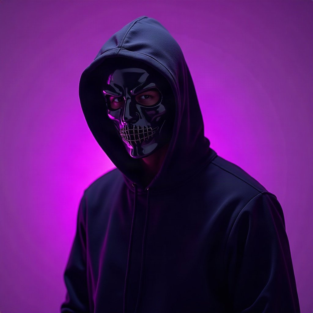 Cool PFPs — masked streetwear figure with attitude, violet haze lighting, clean studio finish