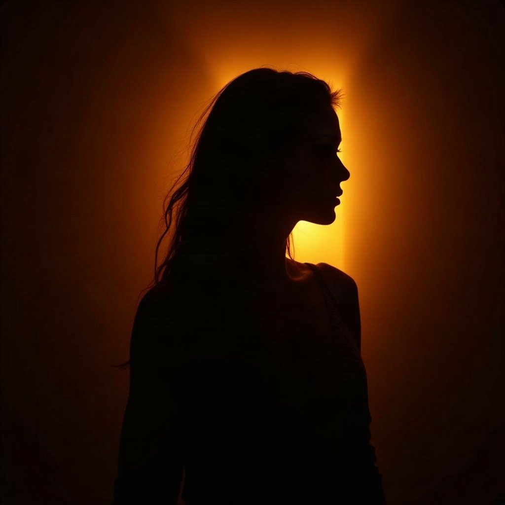 Cool PFPs — dark neon silhouette of a figure, gold hour edge light, cinematic contrast