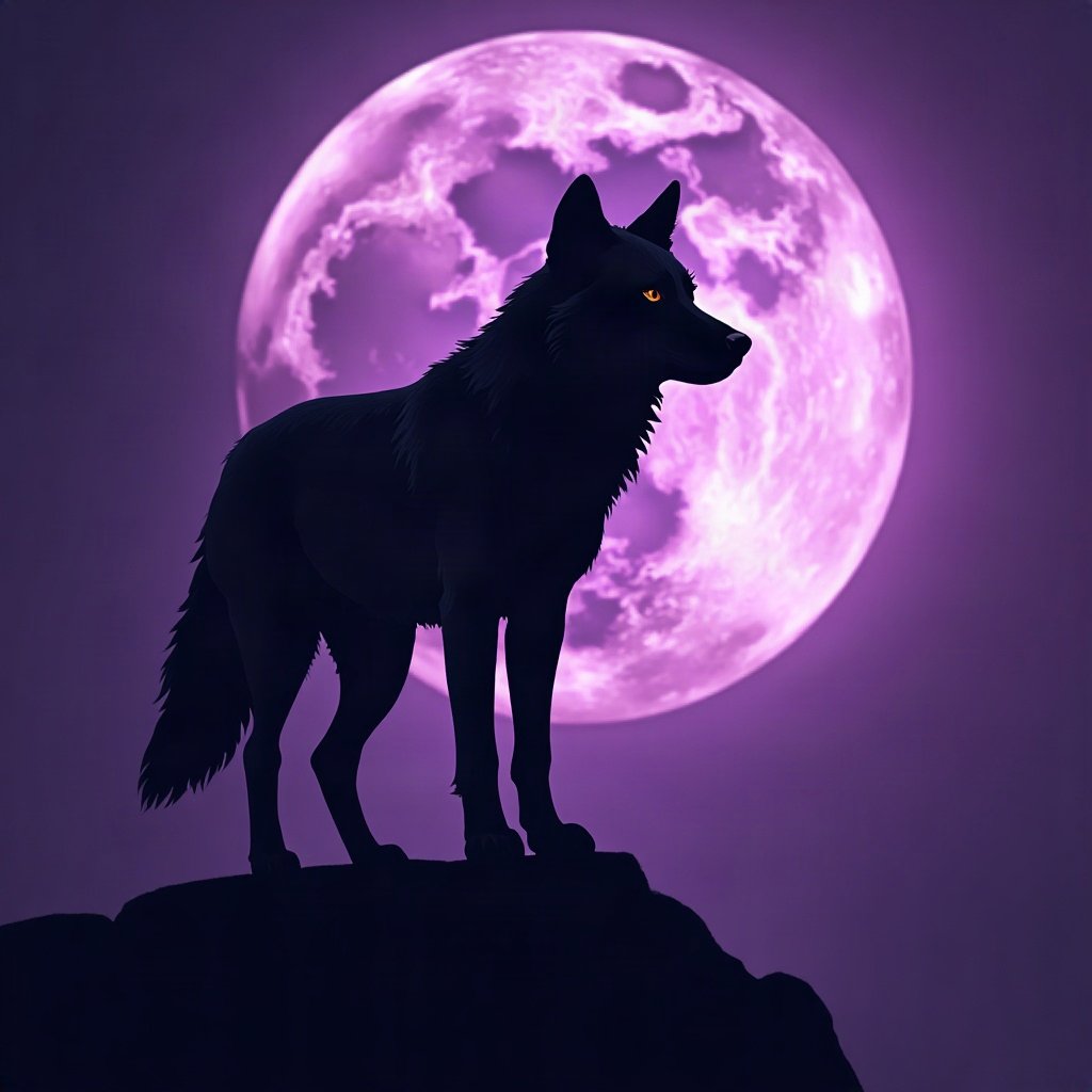 Cool PFPs — lone wolf silhouette against moon, violet haze lighting, clean studio finish