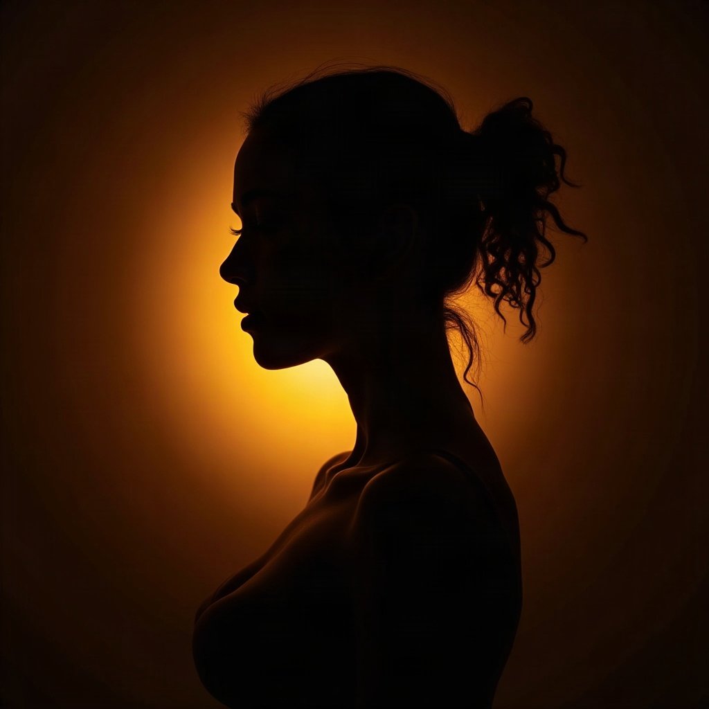 Cool PFPs — dark neon silhouette of a figure, gold hour edge light, glossy premium render