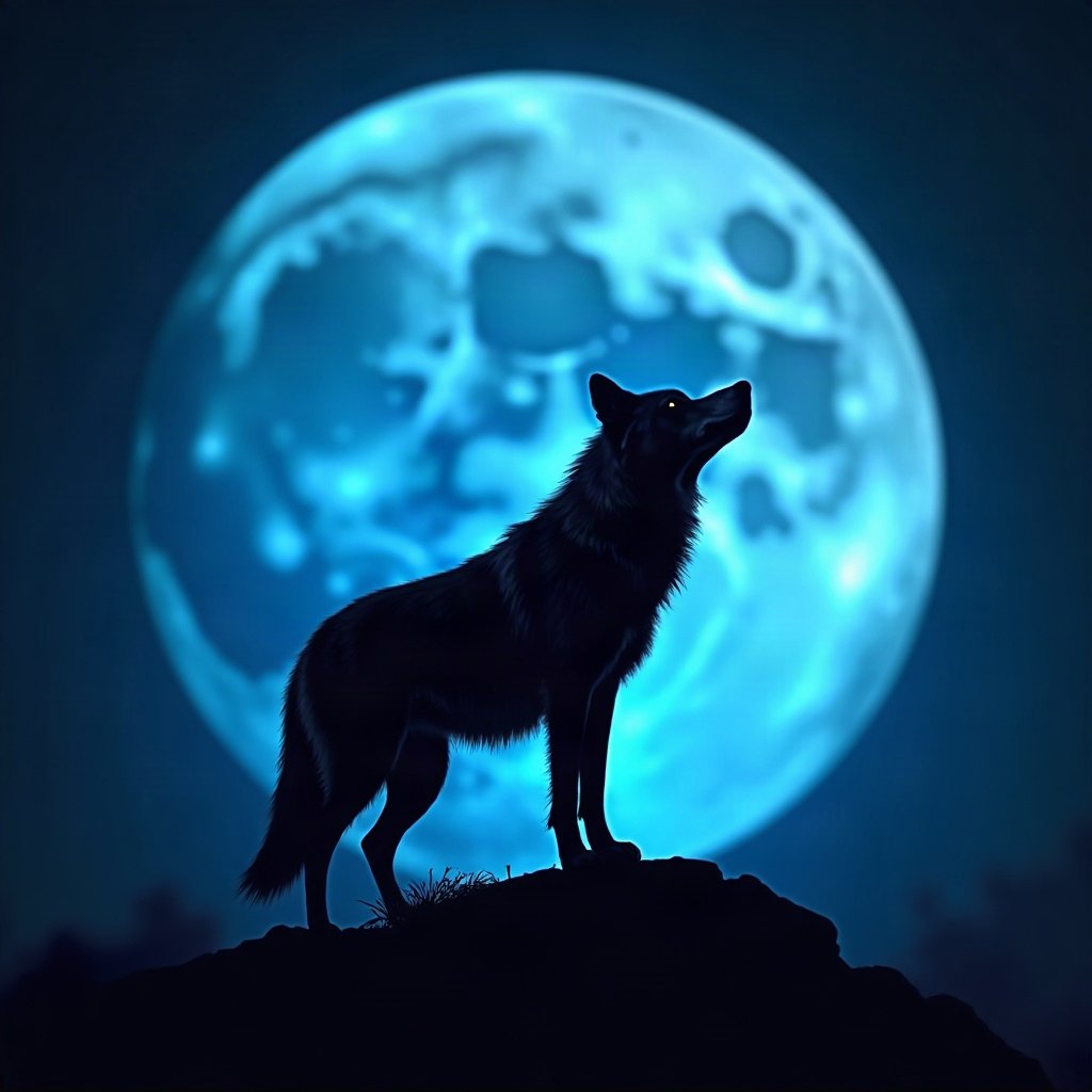 Cool PFPs — lone wolf silhouette against moon, electric blue accent lighting, subtle film grain