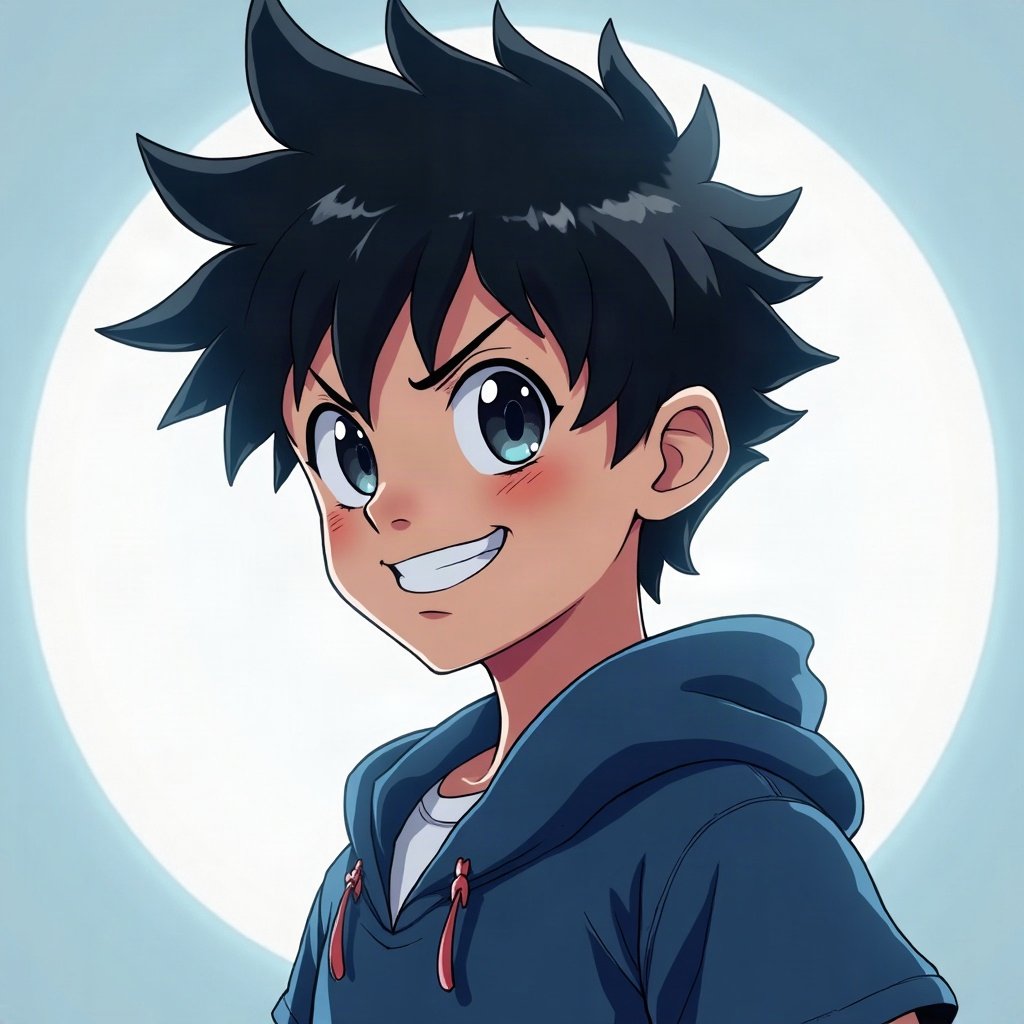 Cool PFPs — original anime-style boy with confident smirk, ice white rim light, subtle film grain