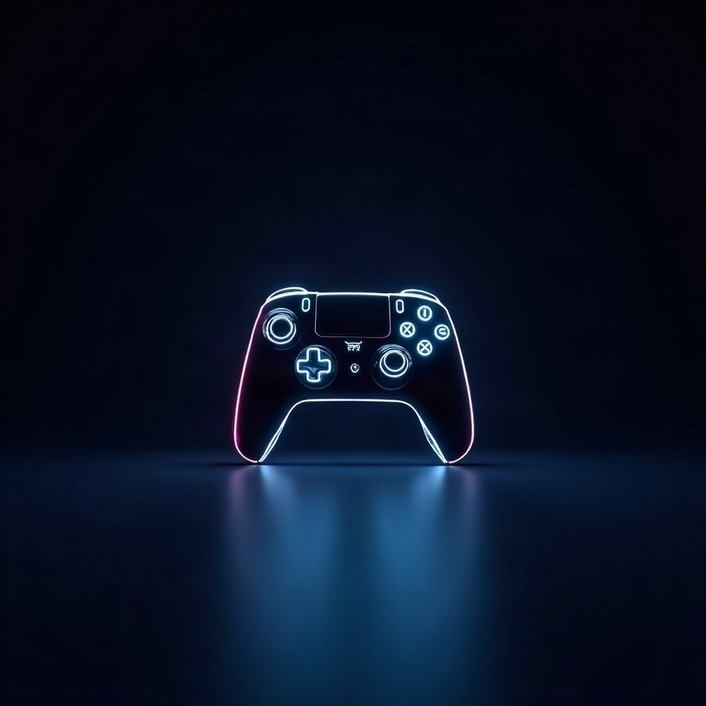 Cool PFPs — neon gaming controller silhouette on dark background, ice white rim light, glossy premium render