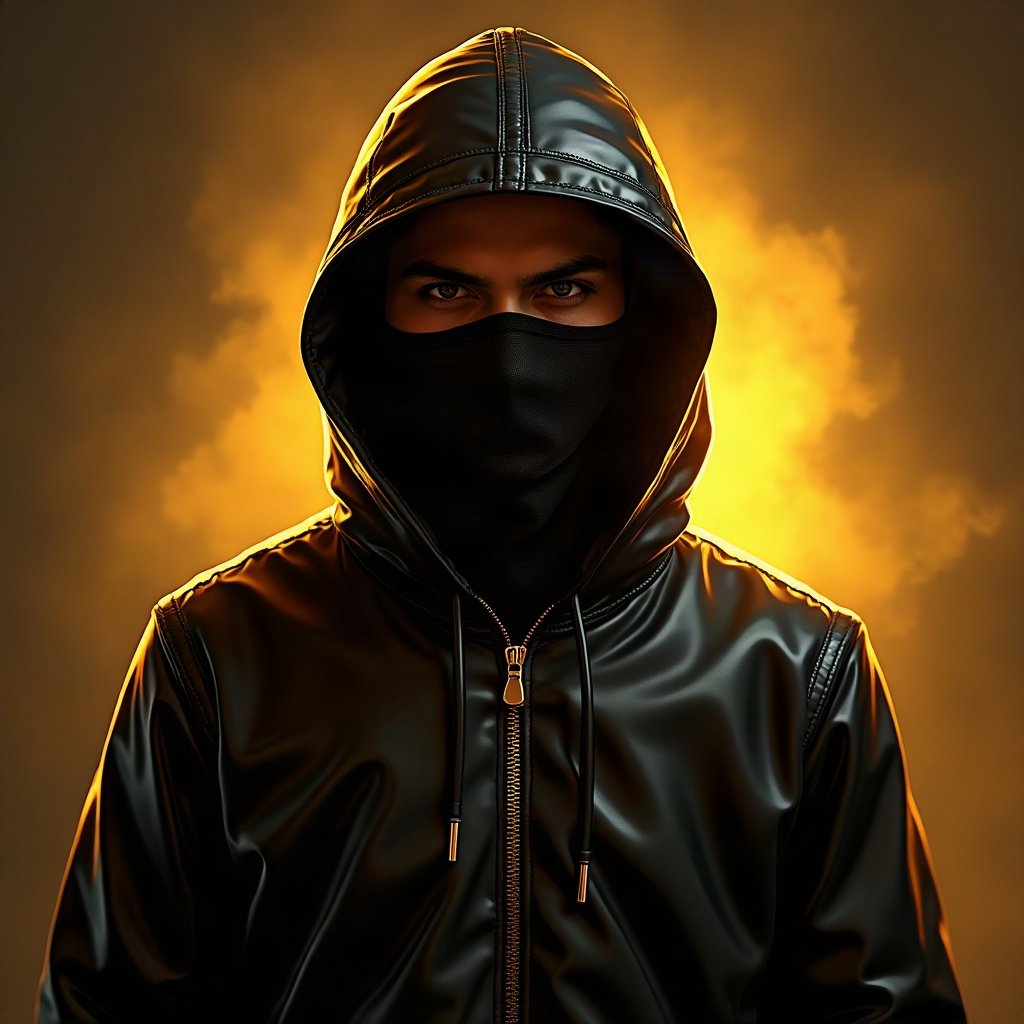 Cool PFPs — masked streetwear figure with attitude, gold hour edge light, glossy premium render