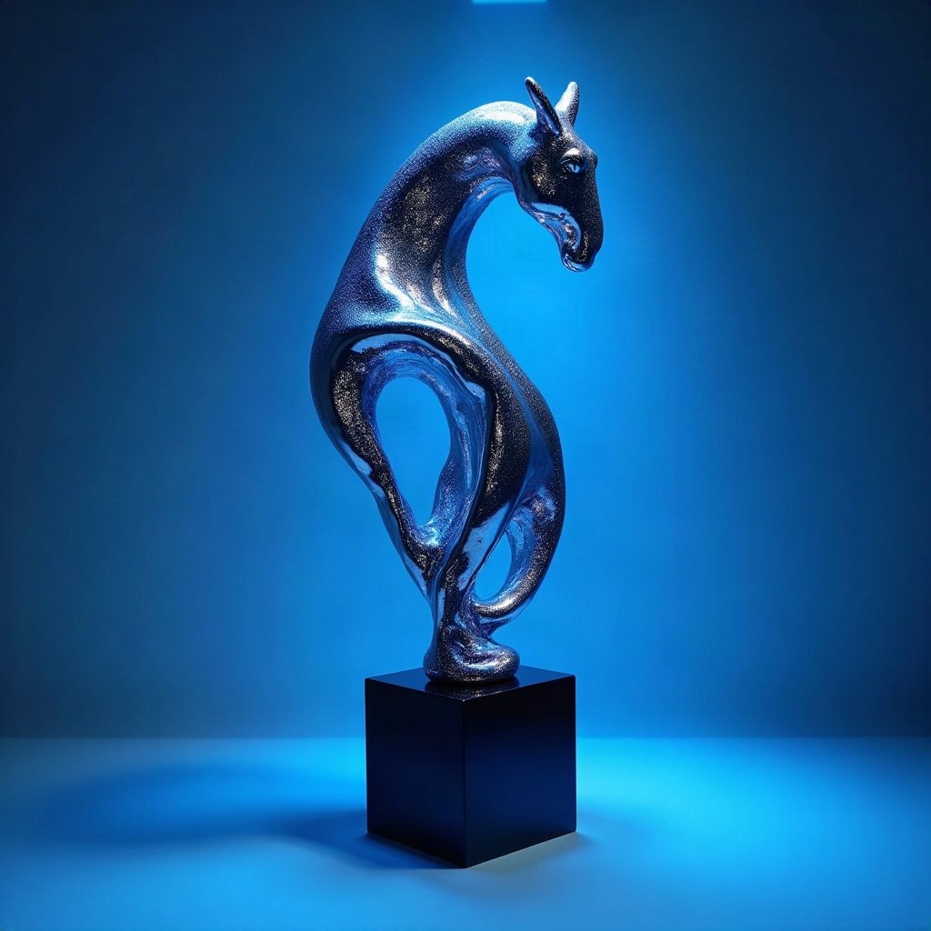 Cool PFPs — liquid chrome abstract sculpture, electric blue accent lighting, clean studio finish