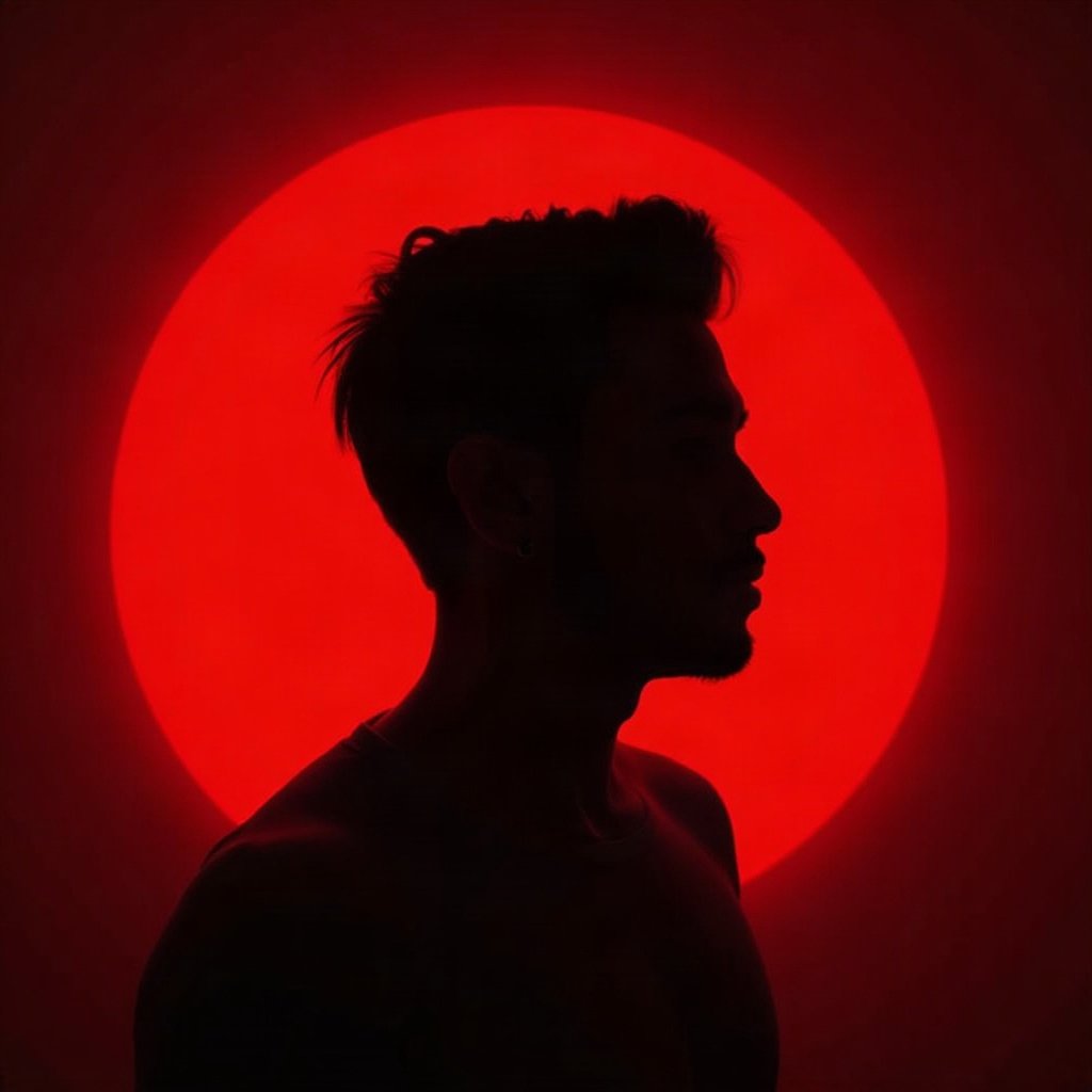 Cool PFPs — dark neon silhouette of a figure, red neon glow, subtle film grain
