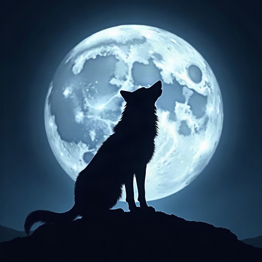 Cool PFPs — lone wolf silhouette against moon, ice white rim light, cinematic contrast