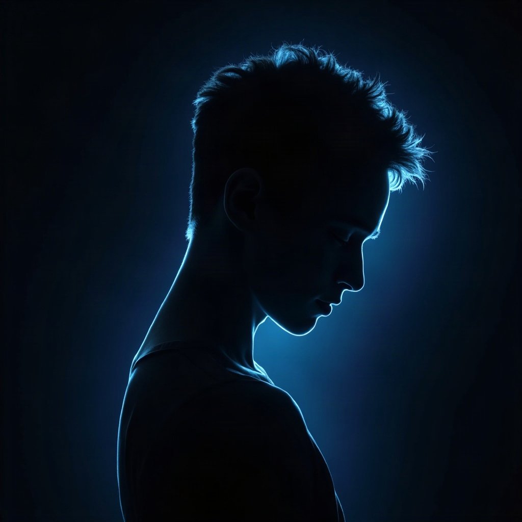 Cool PFPs — dark neon silhouette of a figure, ice white rim light, glossy premium render