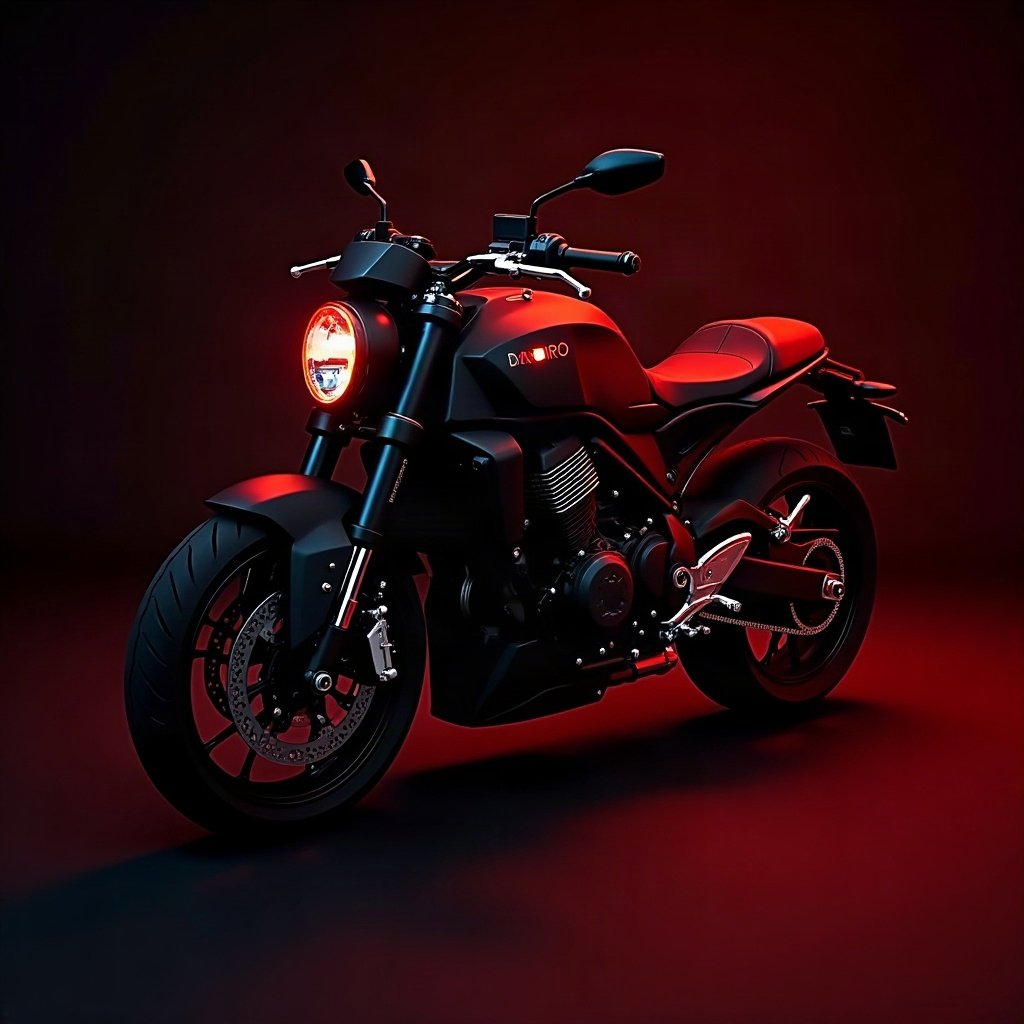 Cool PFPs — matte black sports motorcycle detail shot, red neon glow, clean studio finish