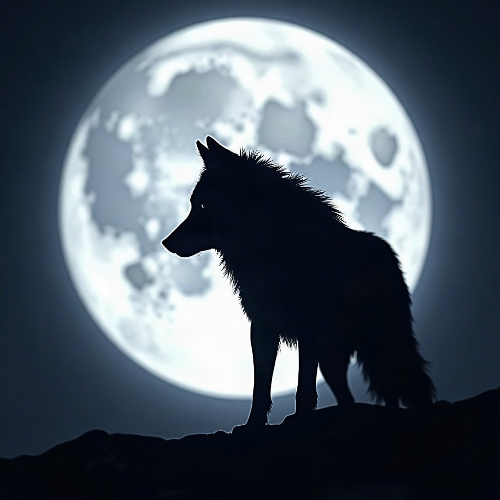 Cool PFPs — lone wolf silhouette against moon, ice white rim light, clean studio finish