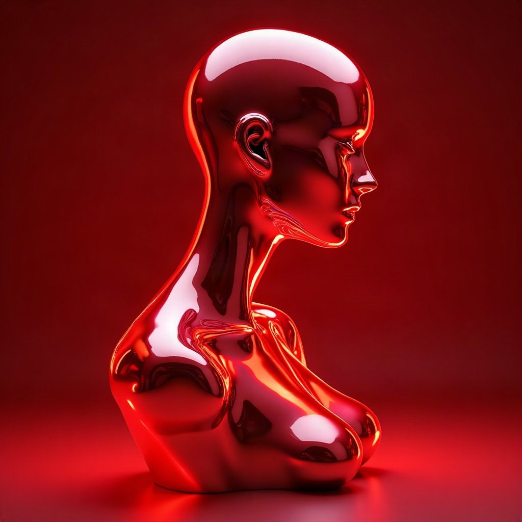 Cool PFPs — liquid chrome abstract sculpture, red neon glow, glossy premium render