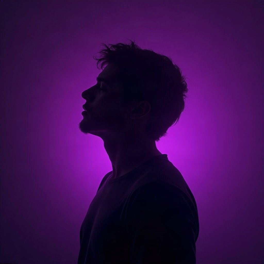 Cool PFPs — dark neon silhouette of a figure, violet haze lighting, clean studio finish