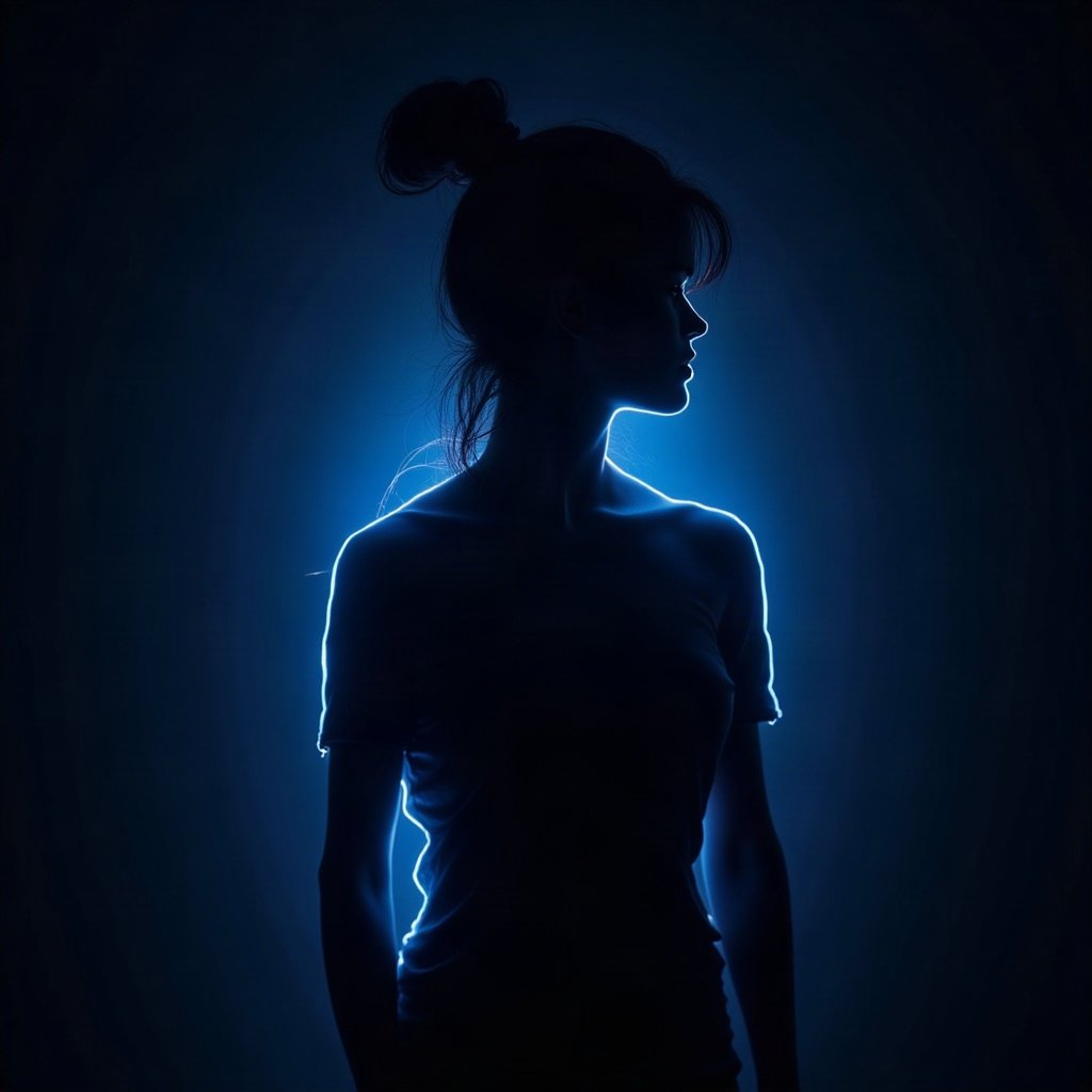 Cool PFPs — dark neon silhouette of a figure, electric blue accent lighting, glossy premium render