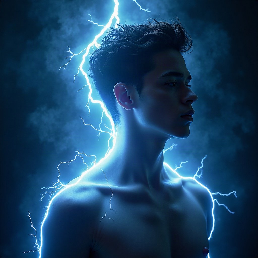 Cool PFPs — electric lightning energy burst, ice white rim light, clean studio finish