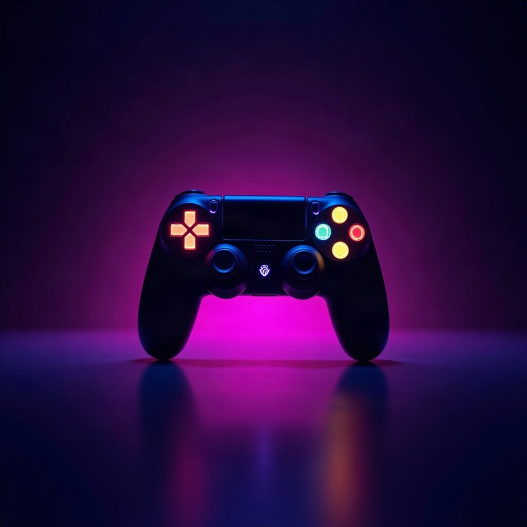 Cool PFPs — neon gaming controller silhouette on dark background, violet haze lighting, cinematic contrast