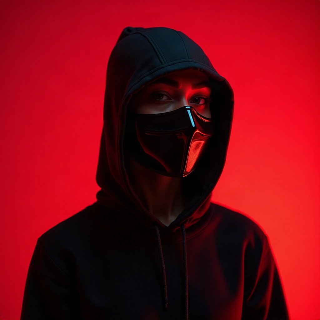 Cool PFPs — masked streetwear figure with attitude, red neon glow, glossy premium render