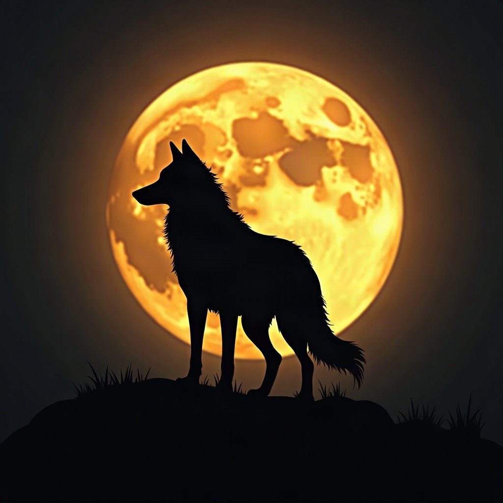 Cool PFPs — lone wolf silhouette against moon, gold hour edge light, clean studio finish