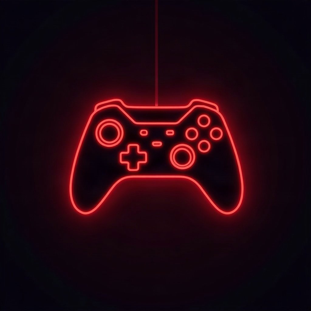 Cool PFPs — neon gaming controller silhouette on dark background, red neon glow, subtle film grain