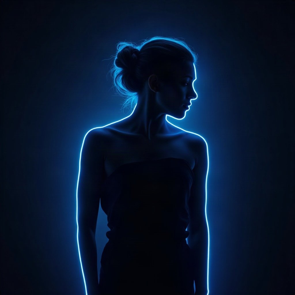 Cool PFPs — dark neon silhouette of a figure, electric blue accent lighting, clean studio finish