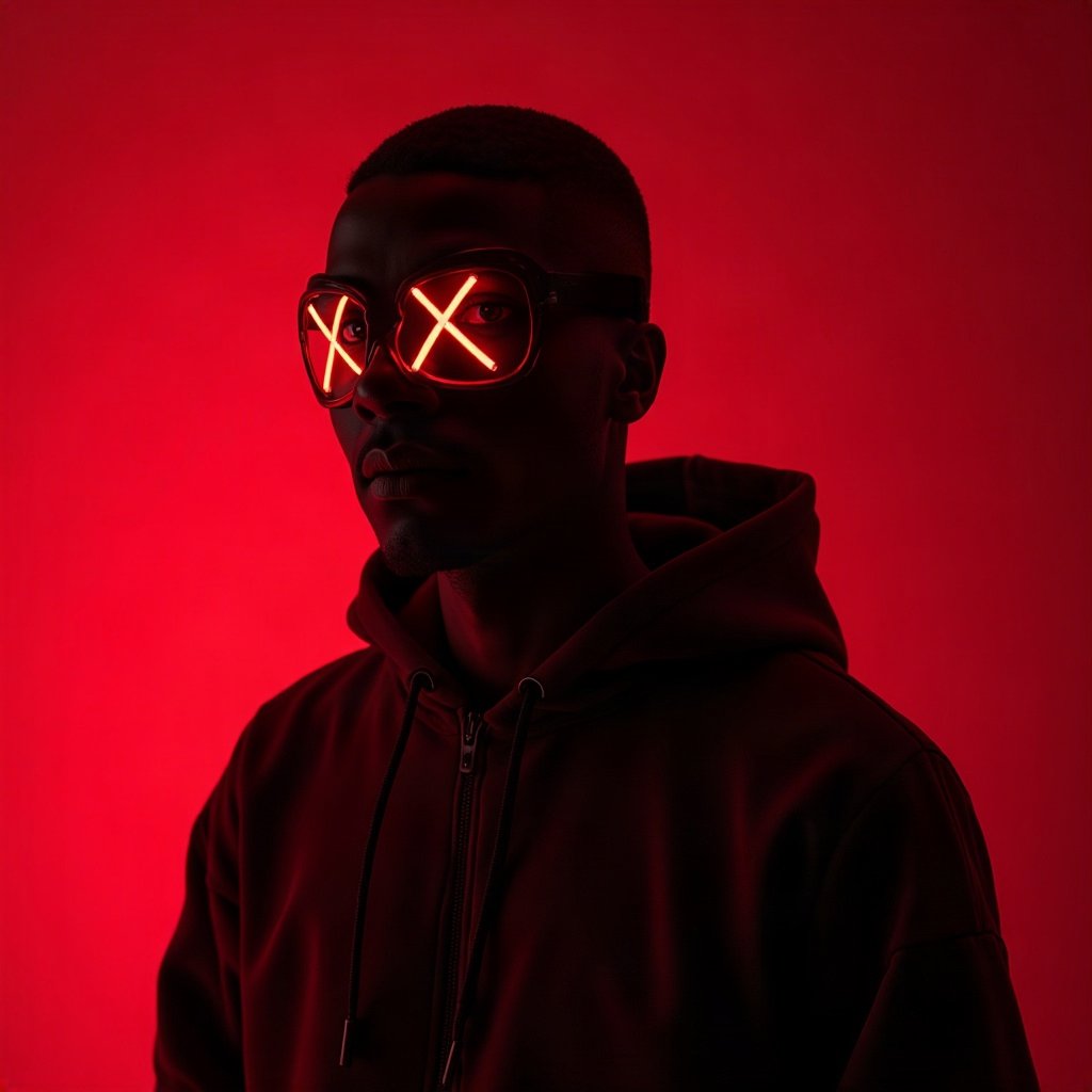 Cool PFPs — masked streetwear figure with attitude, red neon glow, clean studio finish