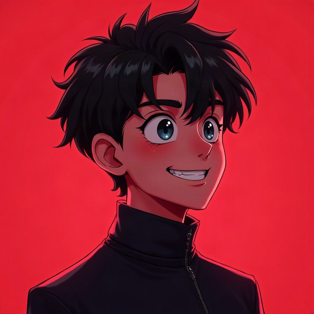 Cool PFPs — original anime-style boy with confident smirk, red neon glow, glossy premium render