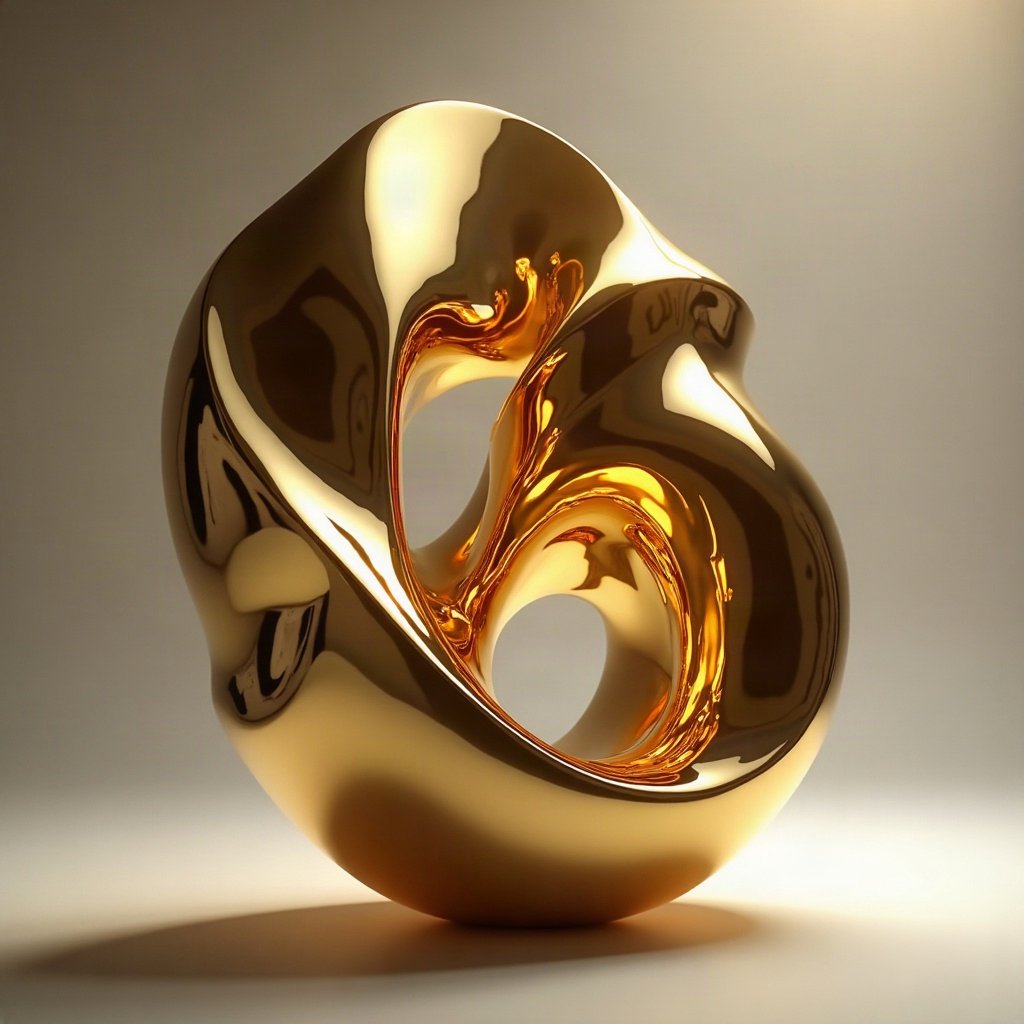 Cool PFPs — liquid chrome abstract sculpture, gold hour edge light, subtle film grain