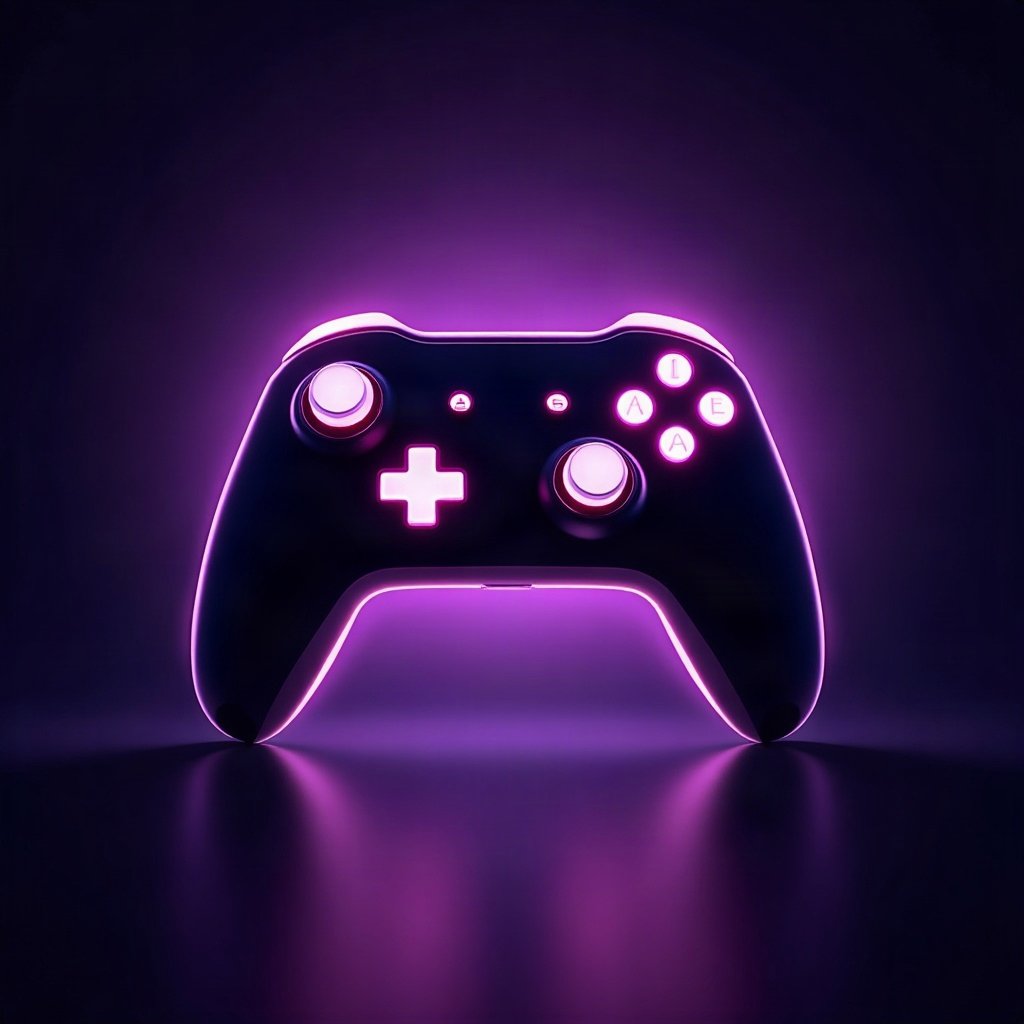 Cool PFPs — neon gaming controller silhouette on dark background, violet haze lighting, glossy premium render