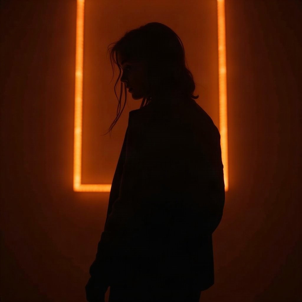 Cool PFPs — dark neon silhouette of a figure, gold hour edge light, cinematic contrast