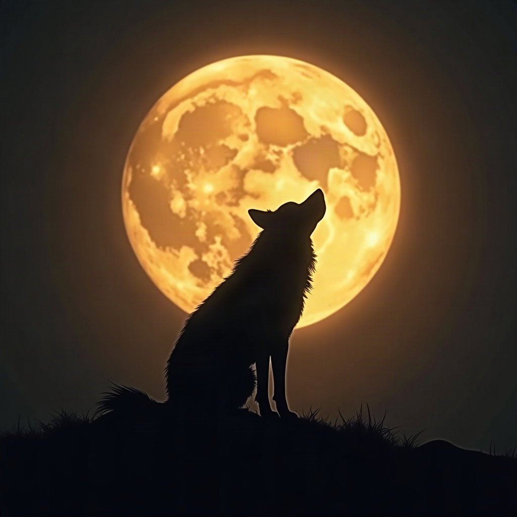 Cool PFPs — lone wolf silhouette against moon, gold hour edge light, cinematic contrast