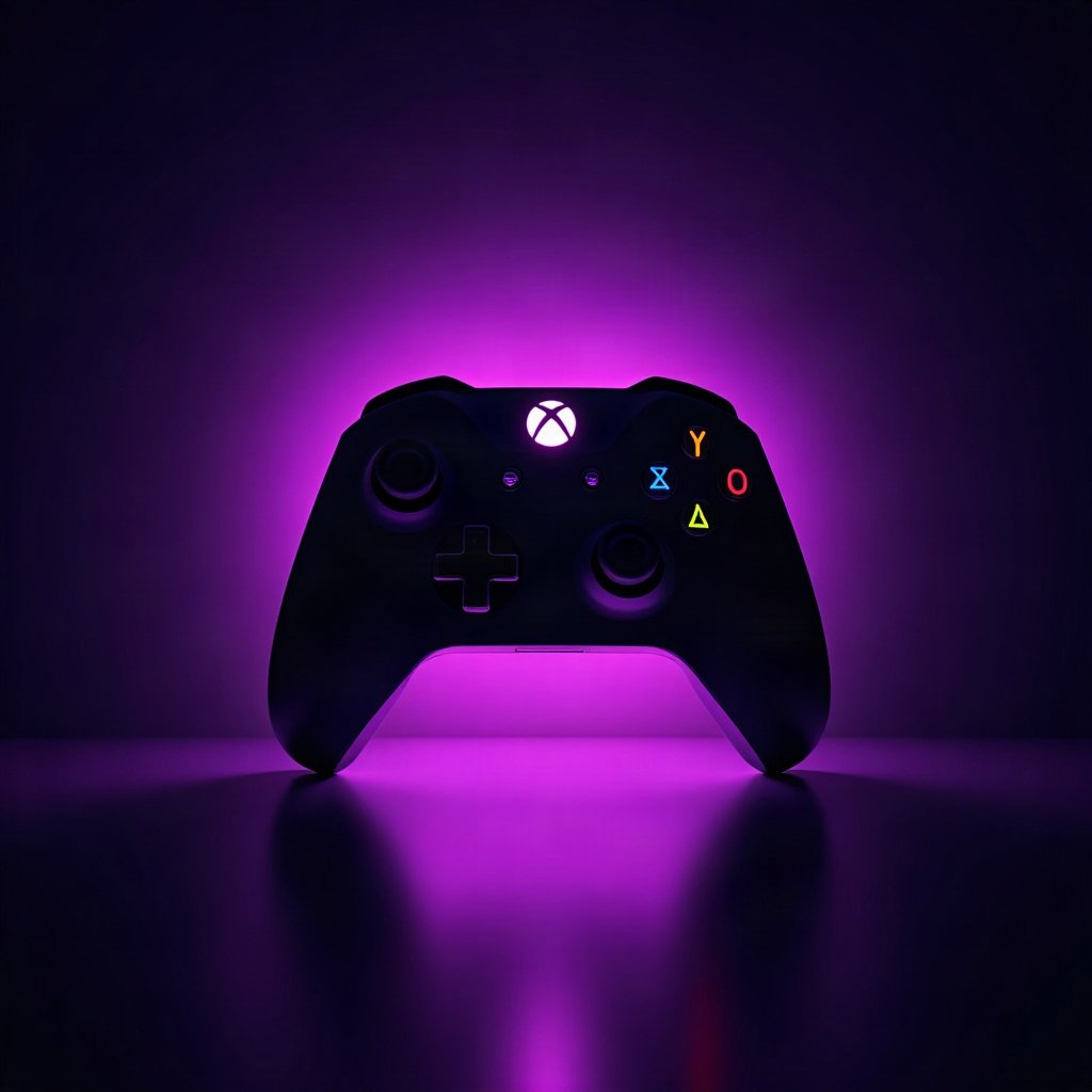 Cool PFPs — neon gaming controller silhouette on dark background, violet haze lighting, cinematic contrast