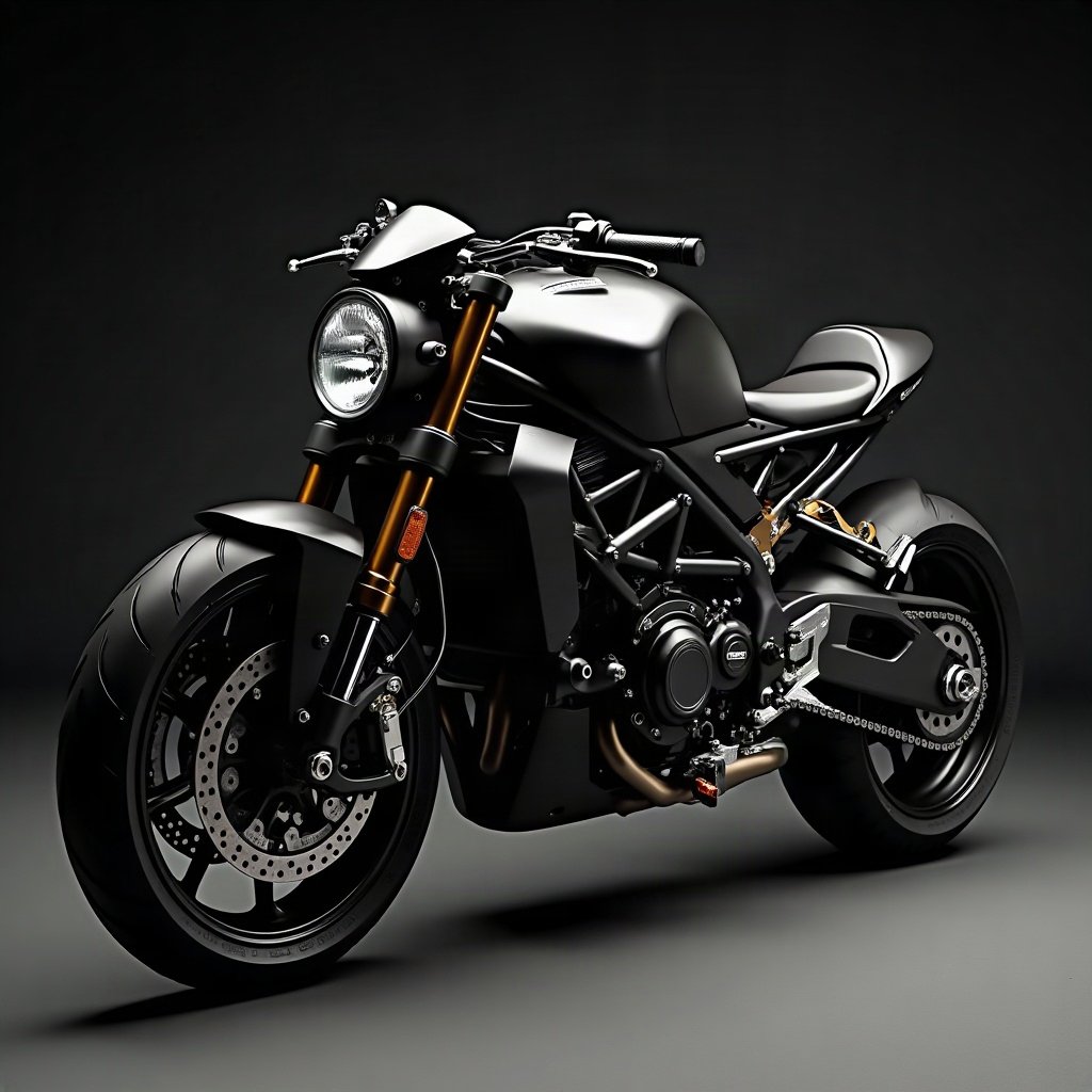 Cool PFPs — matte black sports motorcycle detail shot, ice white rim light, clean studio finish