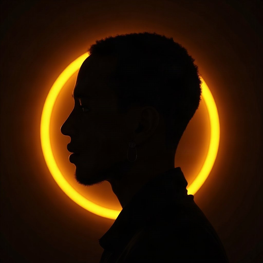 Cool PFPs — dark neon silhouette of a figure, gold hour edge light, cinematic contrast