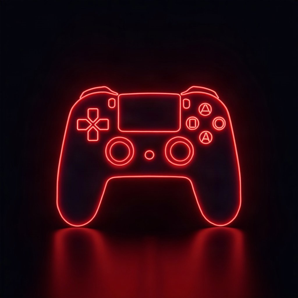 Cool PFPs — neon gaming controller silhouette on dark background, red neon glow, clean studio finish