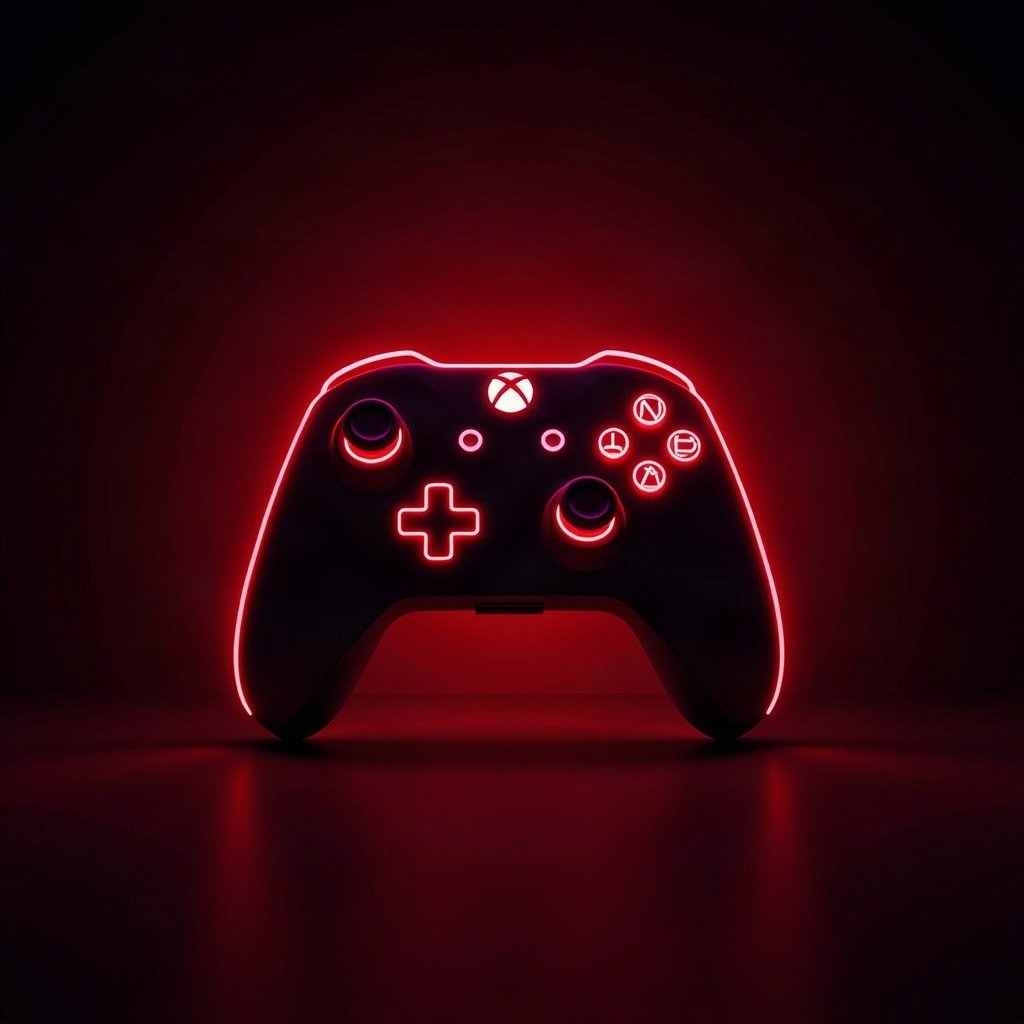Cool PFPs — neon gaming controller silhouette on dark background, red neon glow, cinematic contrast